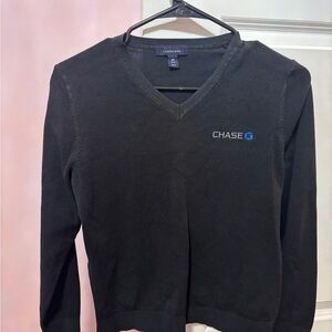 Lands' End Black V-Neck Sweater with Logo